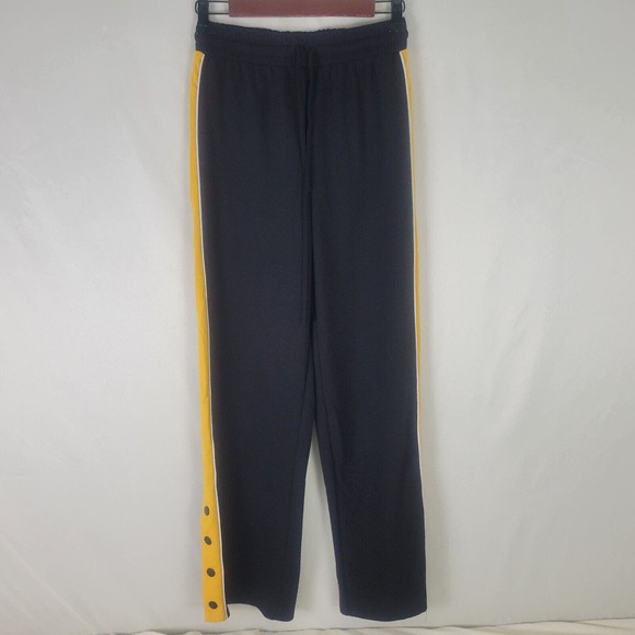 Forever 21 Womens Sweatpants Small Black‎ Yellow Stripe Drawstring Activewear - Picture 1 of 13